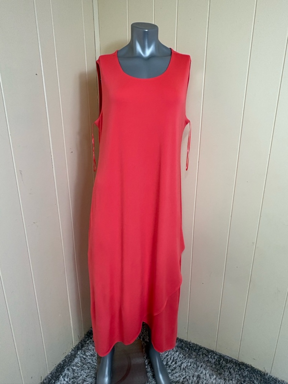 Alfani Sleeveless Maxi Dress Coral Branch Long Asymmetrical Hem Size L Stretch